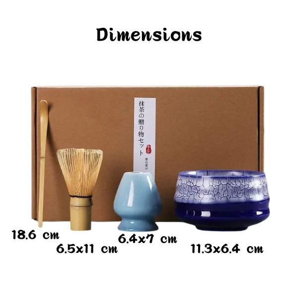 kit matcha bleu craquelé ceremonie du the japonais dimensions