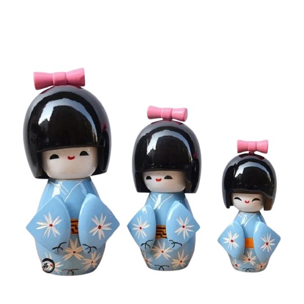 Poupée Kokeshi En Bois Usaburo Kojitsu Bleue - 14 Cm - Faite Main Au Japon - Objet De Décoration