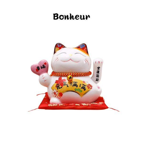 Maneki Neko (chat Porte-bonheur) Japonais En Céramique SETO - 12 Cm, Peint Main, Noir
