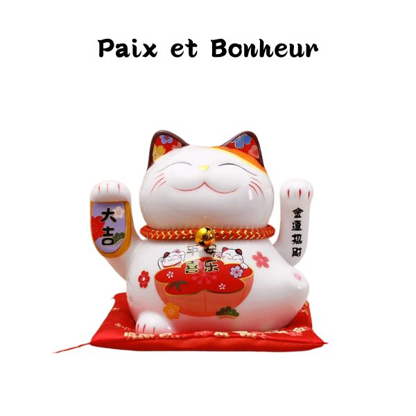 Maneki Neko Japonais En Céramique SETO - 12 Cm Noir - Fait Main Au Japon