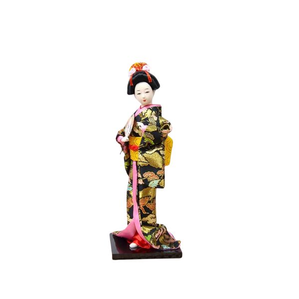 Poupée Japonaise Geisha En Kimono - 27.9 Cm, Faite Main En Bois Et Résine, Décoration Bureau Ou Cadeau - 2