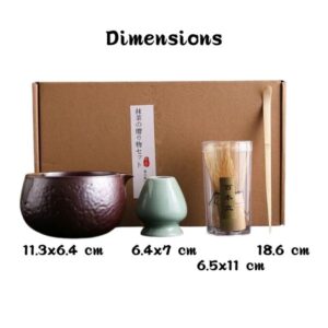 kit matcha japonais 4 pièces bol marron rouge dimensions